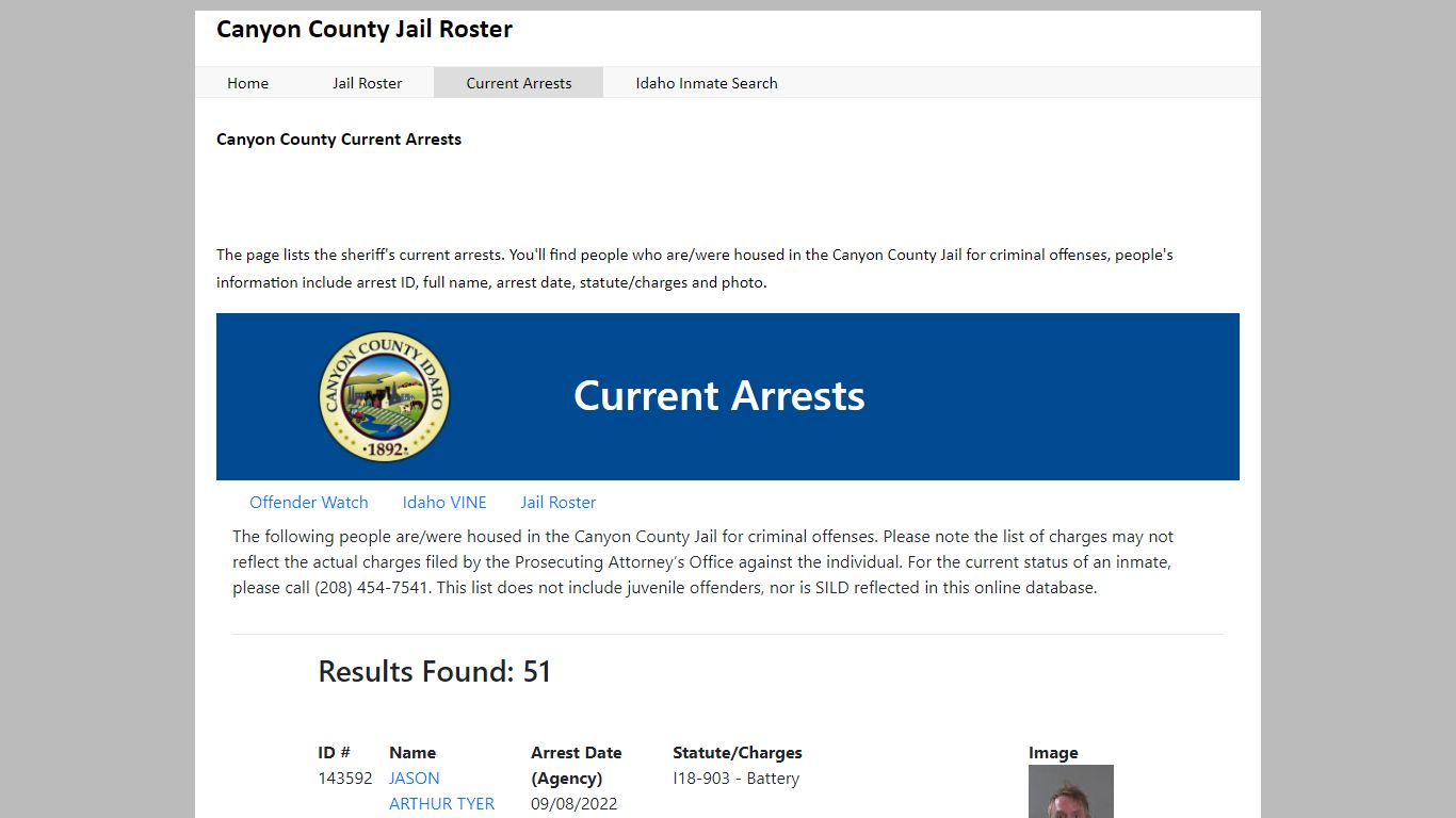 Canyon County Current Arrests